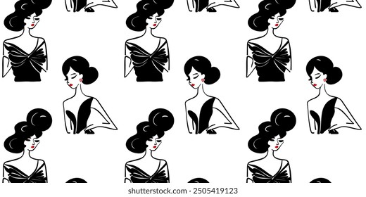 Women`s fashion stencils silhouette pattern on white background