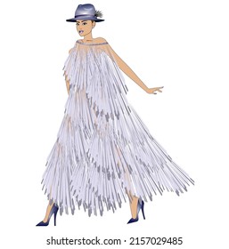 women's fashion trend transparent light blue dress with hat, used for catwalk, fashion style, run way and makeup