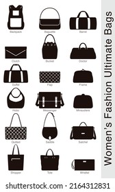 women's fashion ultimate bags, vector illustration, black and white