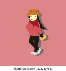 women's fashion using a scarf. flat isomeric drawing illustration
