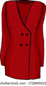 Women's fashionable red jacket, button blazer, double-breasted, hand-drawn. Fashion illustration.