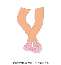 Women's feet in pointe shoes.   Illustration of training on a ballet machine.  For a website, poster, banner.