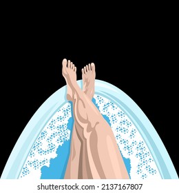 Womens Feets In The Bath Cartoon Isolated White Background