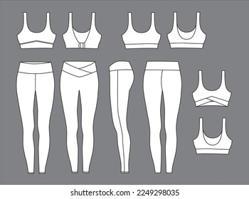 Womens Fitness Leggings Sports Bra Set Template Vector Illustration V-Leggings Athleisure Tights