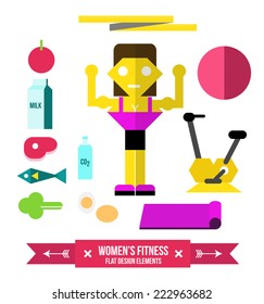 Women's Fitness and nutrition. flat design element. vector illustration