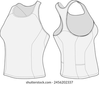 Womens Fitness Tank Top Shirt Fashion Design Flat Sketch Template