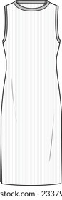 Women's Fitted Mini Dress. Technical fashion illustration. Front, white color. Women's CAD mock-up.	