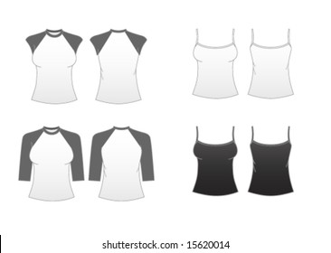 Women's Fitted T-shirt Templates Series 3-Sleeveless Spaghetti-strap,Cap Sleeve and Baseball Tees