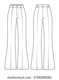 Pantalones acampanados de mujer Vector de diseño maqueta Plantilla plano técnico.