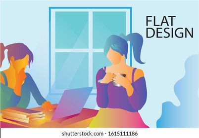 Women's flat design is relaxing with activities