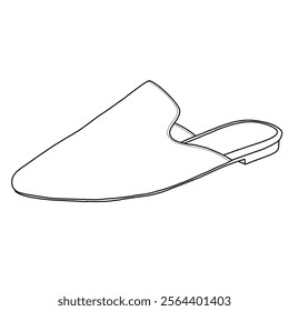 Women's Flat Mules Pointed Toe Backless Loafer Shoes Line art, Technical sketch hand drawing outline vector doodle side 3D isometric view isolated on white background for coloring page