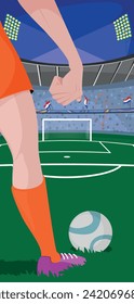 Women's Football Poster. Dutch team. Netherlands fans in Crowded stadium
