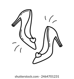 Women's formal shoes. Wedding item. Simple linear hand drawn doodle illustration