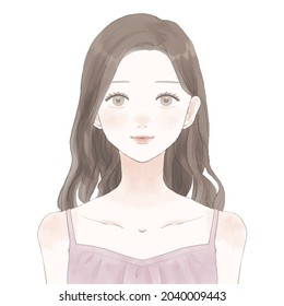 Women's front and bust-up. Skin care image. On a white background.