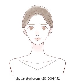 Women's front and bust-up. Skin care image. On a white background.