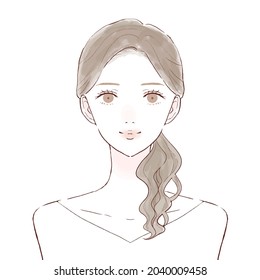 Women's front and bust-up. Skin care image. On a white background.