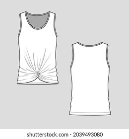 Womens Front twist tank top fashion  flat sketch technical drawing template cad mock up design vector 