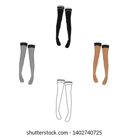 Paneles de compresión de longitud completa para mujeres.Medias transparentes con arco. Ropa interior.  Icono individual de ropa de mujer en caricatura, símbolo vectorial de estilo negro ilustración.