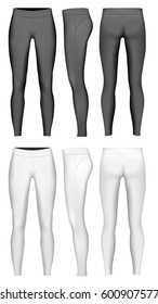 Women's full length leggings. Vector illustration. Leggings black and white variants.