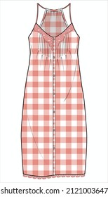 WOMENS GINGHAM CHECK HALTER NECK SLIP NIGHTWEAR IN EDITABLE VECTOR FILE