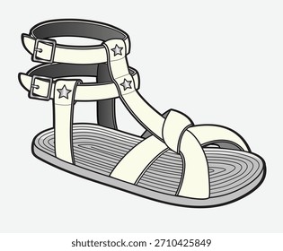 Ilustración técnica de diseño de Vector de Plantilla de maqueta de sandalias de gladiador para mujer.