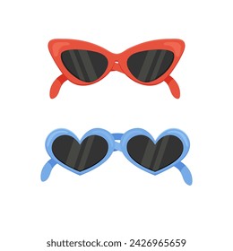Women's glasses in cat eye shape, and blue with hearts. vector illustration isolated on white background