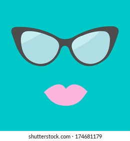 Women's glasses and lips. Flat design. Vector illustration.