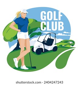 Women's golf champion. Professional sports and recreation. Vector flat illustration