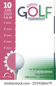 Women's Golf Tournament poster template. Place for your text message. Vector illustration.