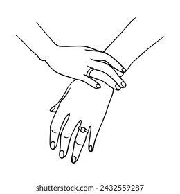 women's graceful hands with rings on the ring fingers. hands of the bride sketch svg