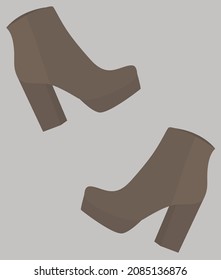 Women's gray high-heeled boots. Vector flat image of women's shoes for the cold season. Design for cards, posters, backgrounds, avatars, textiles, templates, icons.