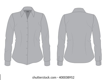 Women's gray shirt with long sleeves template, front and back view