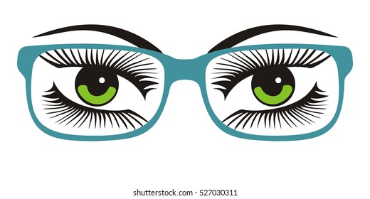 women's green eyes with glasses, vector illustration