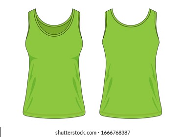 Women's Green Tank Top Vector For Template.Front And Back Views.