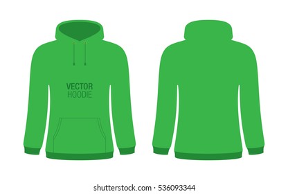 Women's green vector hoodie template, isolated on a white background.