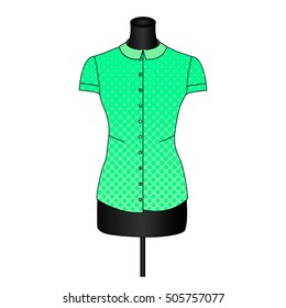 Women's green vector  shirt template isolated on background. Women's classic green shirt realistic mockup.