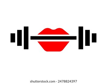 Women's gym sign. Lips and barbell.
