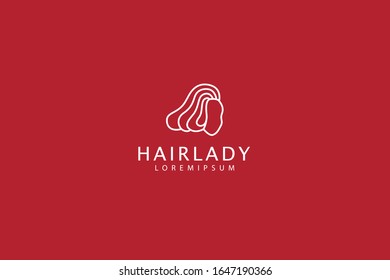 women's hair care logo. illustration of a woman's head with beautiful hair. vector line icon template