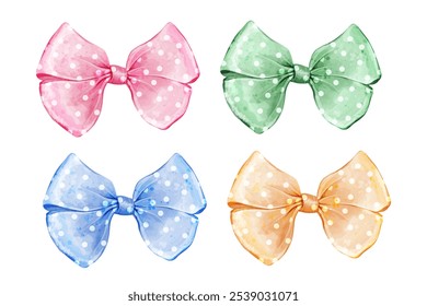 Women's hair and clothing accessories. Watercolor illustrations of bows