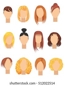 women's hair. Icons female hairstyle and haircuts. vector illustration.