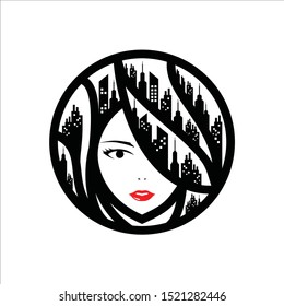 women's hair logo with the city inside