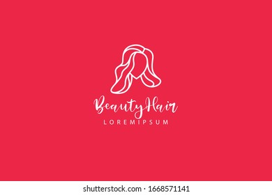 women's hair logo. Modern outline design of women's hair care. Vector line art icon template