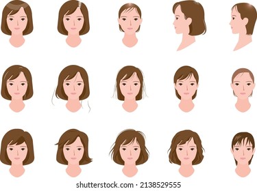 Women's hair problems such as white hair and hair loss. Vector illustration