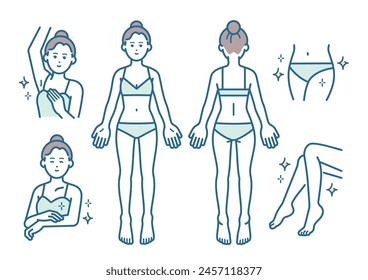 Women's hair removal illustration set