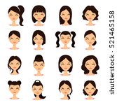 Womens hairstyles. Beautiful young girl with various hair styles vector illustration