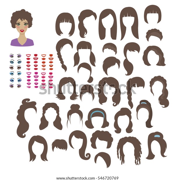 Womens Hairstyles Designer Kit Brown Hair Stock Vector Royalty