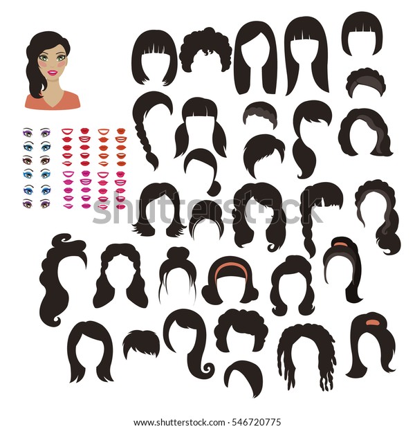 Womens Hairstyles Designer Kit Brunette Different Stock Vector