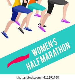 Women's half marathon vector flat banner. Keep running. Women's half marathon. Marathon competition. Half marathon. Marathon for women. 