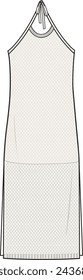 Women's Halter Neck Crochet Knit Dress. Technical fashion illustration. Front, off white color. Women's CAD mock-up.