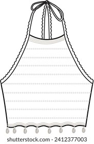 Frauenverschluss-Neck-Netzhautspitze - Technische Modegrafik. Vordere, weiße Farbe. Das CAD-Modell für Frauen.